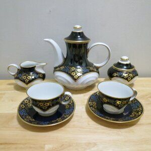 Echt Weimar Kobalt Coffee Tea Espresso Demitasse 7 pc Set GDR 1949-1980